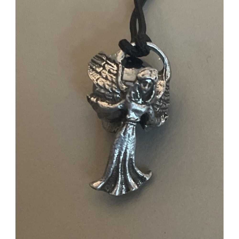 Vintage Pewter Pendant Fairy Wings Glass Stone Black Cord Goth Festival